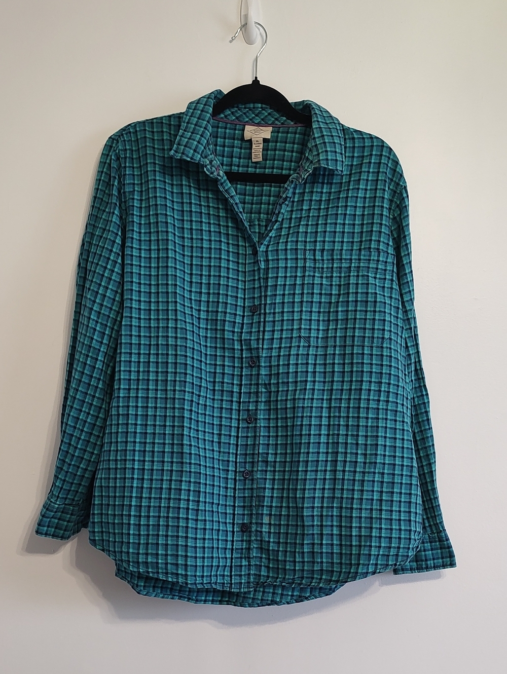 St. John's Bay Teal Plaid Long-Sleeve Button-Down Shirt